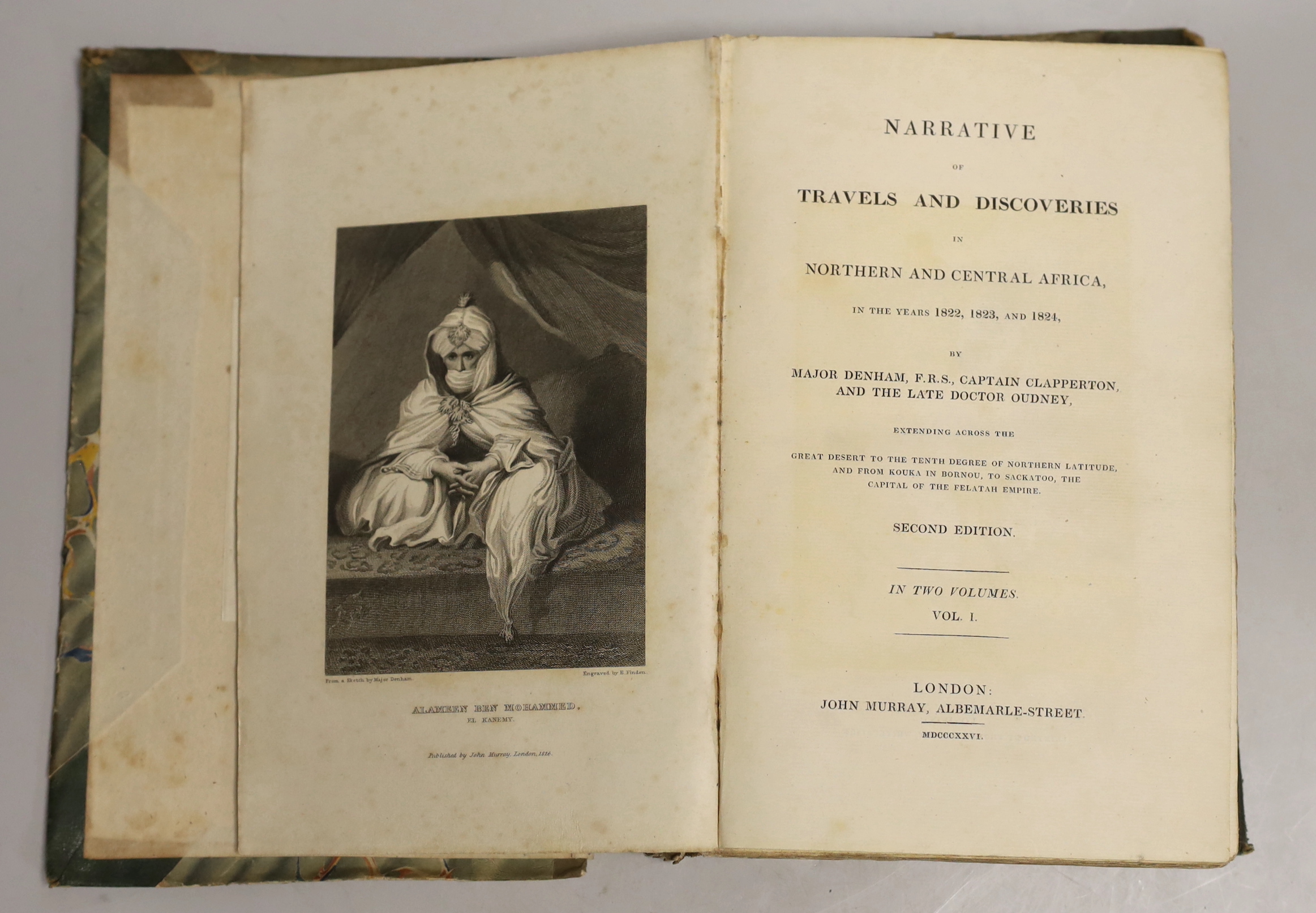 Denham, Maj. Dixon, Clapperton, Capt. Hugh & Oudney, Dr. - Narrative of Travels and Discoveries in Northern and Central Africa, in the years 1822, 1823, and 1824 ... 2nd edition, 2 vols, 3 folded maps, 12 plates (1 colou